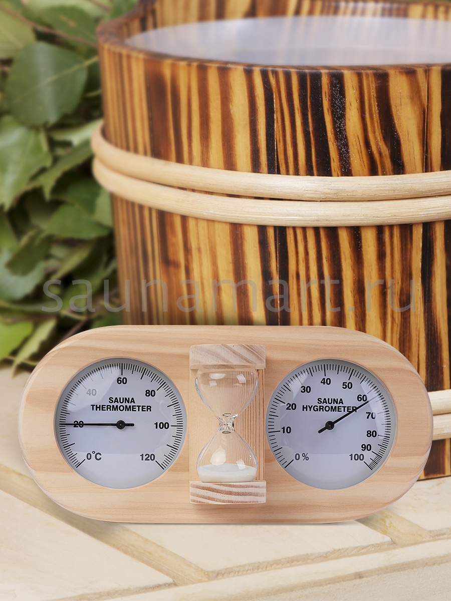 Термогигрометр+песочные часы AP-006BW-02  Сосна Kurase Термогигрометр+песочные часы AP-006BW-02  Сосна Kurase