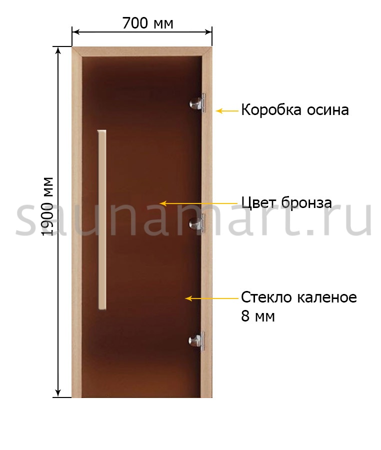 Дверь для сауны Экодорс 1900х700 (бронза матоваяосина) ручка длинная  Дверь для сауны Экодорс 1900х700 (бронза матоваяосина) ручка длинная