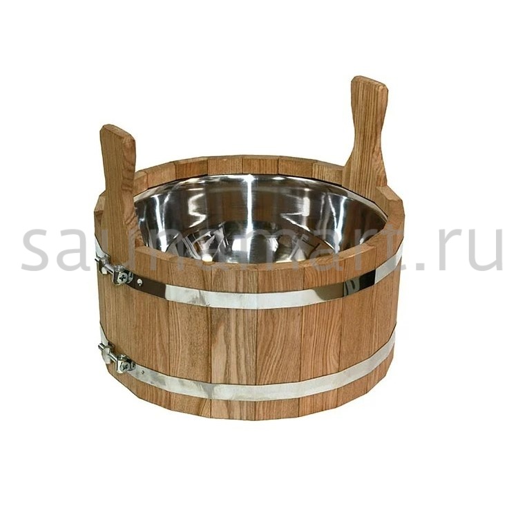 Шайка банная Дуб с нерж вставкой 45 см в масле Kurase Шайка банная Дуб с нерж вставкой 45 см в масле Kurase
