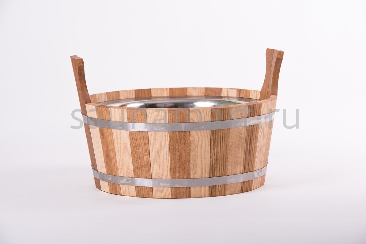 Шайка с нержавеющей вставкой 15л дуб-ясень Вудсон Шайка с нержавеющей вставкой 15л дуб-ясень Вудсон