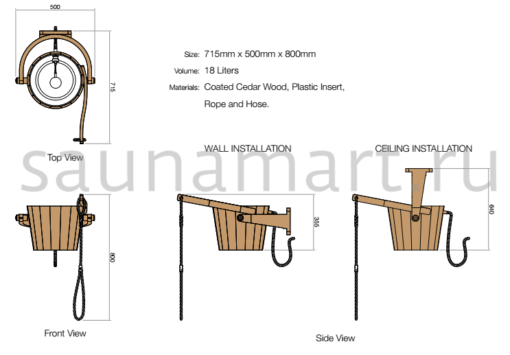 Обливное устройство Sawo 18л осина Обливное устройство Sawo 18л осина