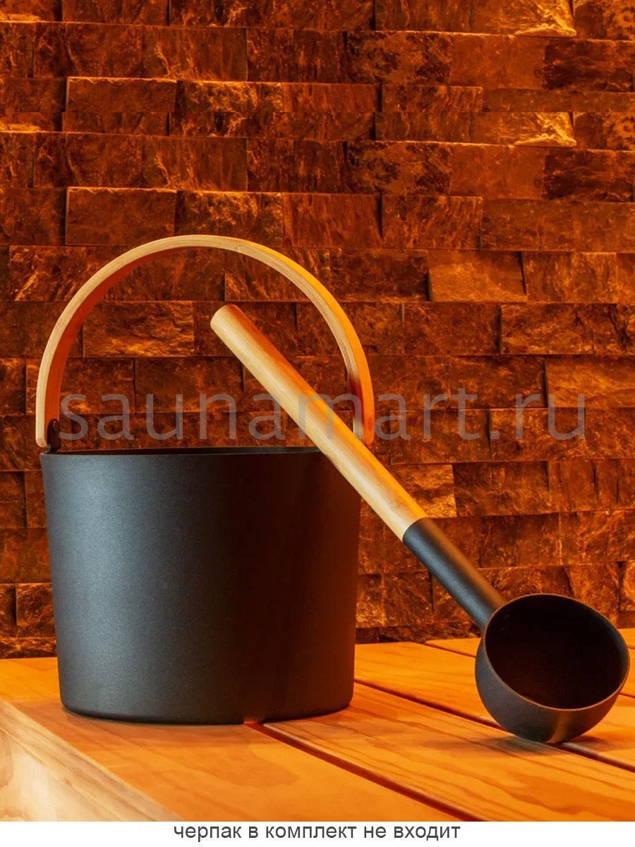 Шайка для бани 5л с бамбуковой ручкой BLACK Kurase AP-056W-01 Шайка для бани 5л с бамбуковой ручкой BLACK Kurase AP-056W-01