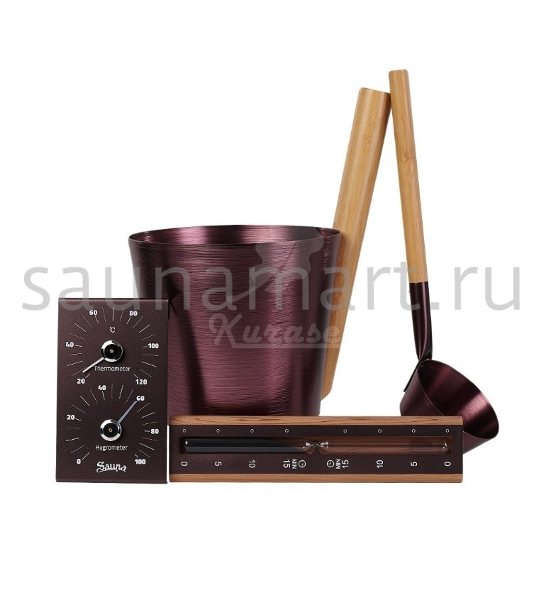Набор ушат черпак песочные часы термогигрометр BRONZE Kurase Набор ушат черпак песочные часы термогигрометр BRONZE Kurase